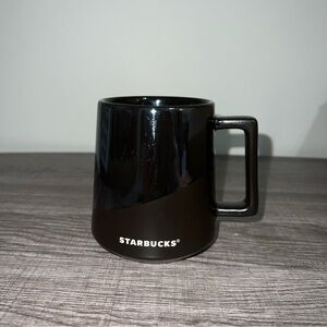 STARBUCKS Black Matte Glossy Contrast Ceramic Coffee Tea Angle Mug 14oz